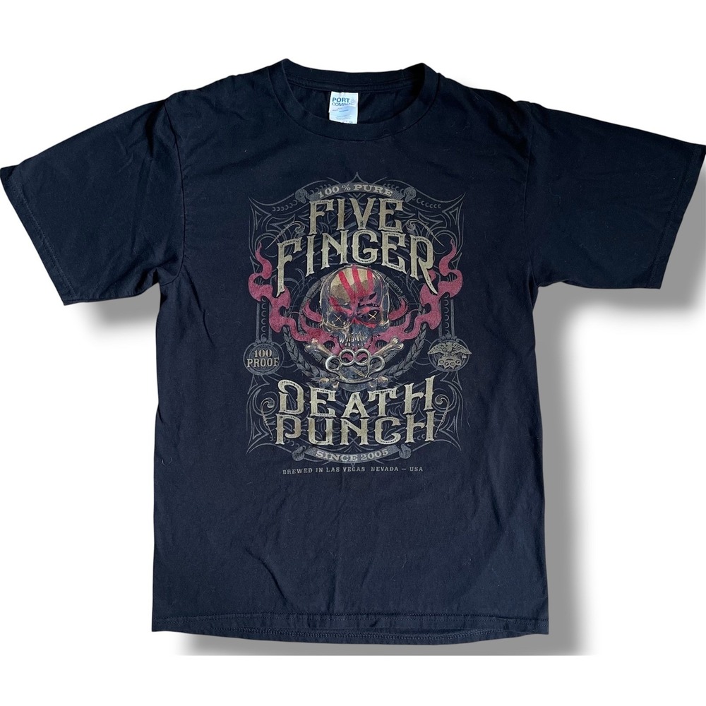 Five Finger Death Punch Mens Graphic T-Shirt Black Skull Brass Knuckles Small